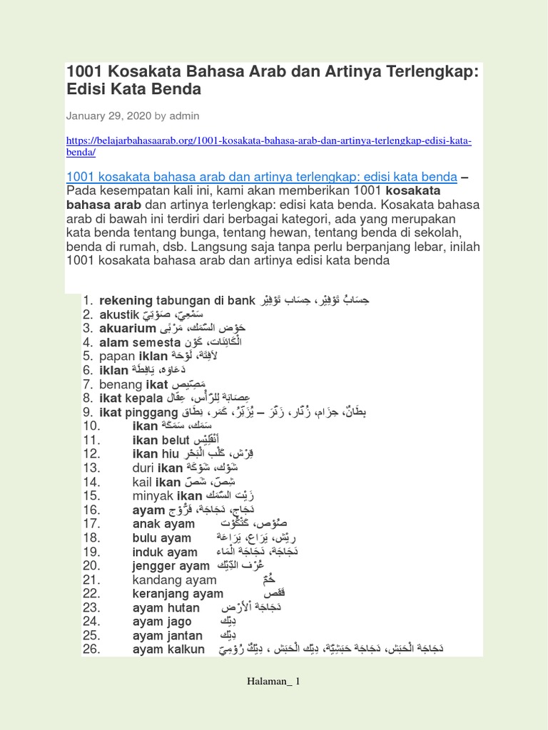 1001 Kosakata Bahasa Arab Dan Artinya Terlengka1 Dikonversi 1
