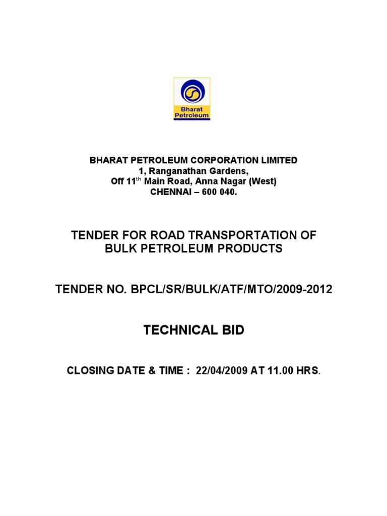 BPCL Bulk Petroleum Transport Tender | PDF | Envelope | Banks