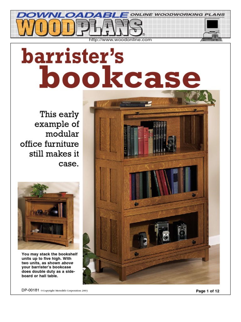 WoodPlans Online Barrister's Bookcase PDF Bookcase Woodworking