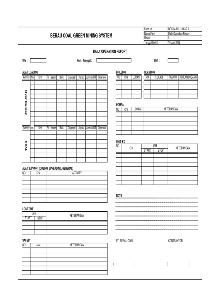 Daily Operation Report for Mining | PDF | Coal Mining | Mining