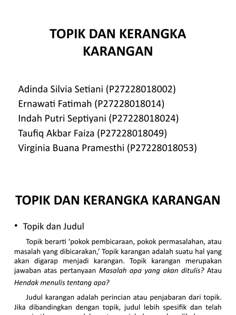 Topik Tema Dan Kerangka Karangan 1 Pptx