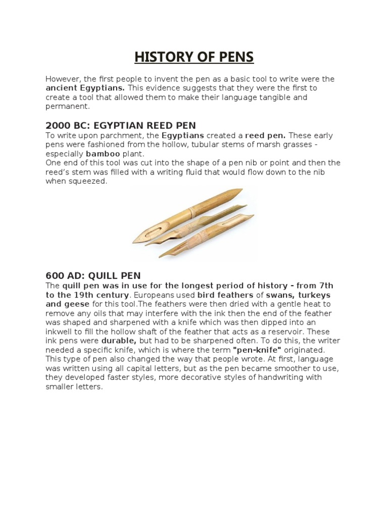 History Of Pen Pdf Pen Writing Implements