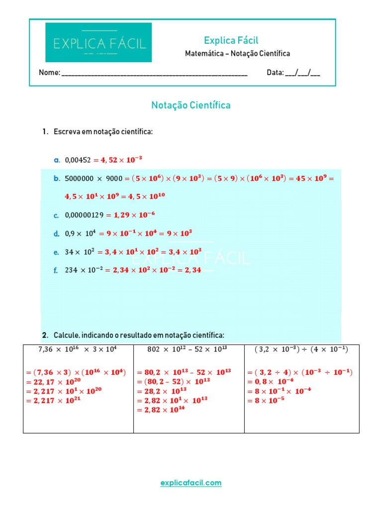 Notação Científica - Gabarito Da Ficha de Treino | PDF