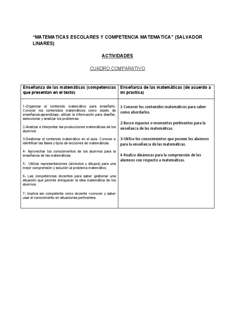 Competencias Matemáticas en Educación | PDF | Enseñanza de matemática ...