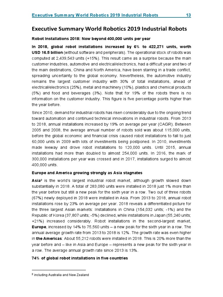 executive summary world robotics 2019 industrial robots