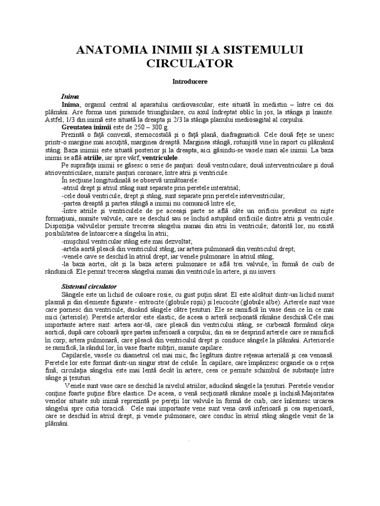 Anatomia Inimii Şi A Sistemului Circulator | PDF