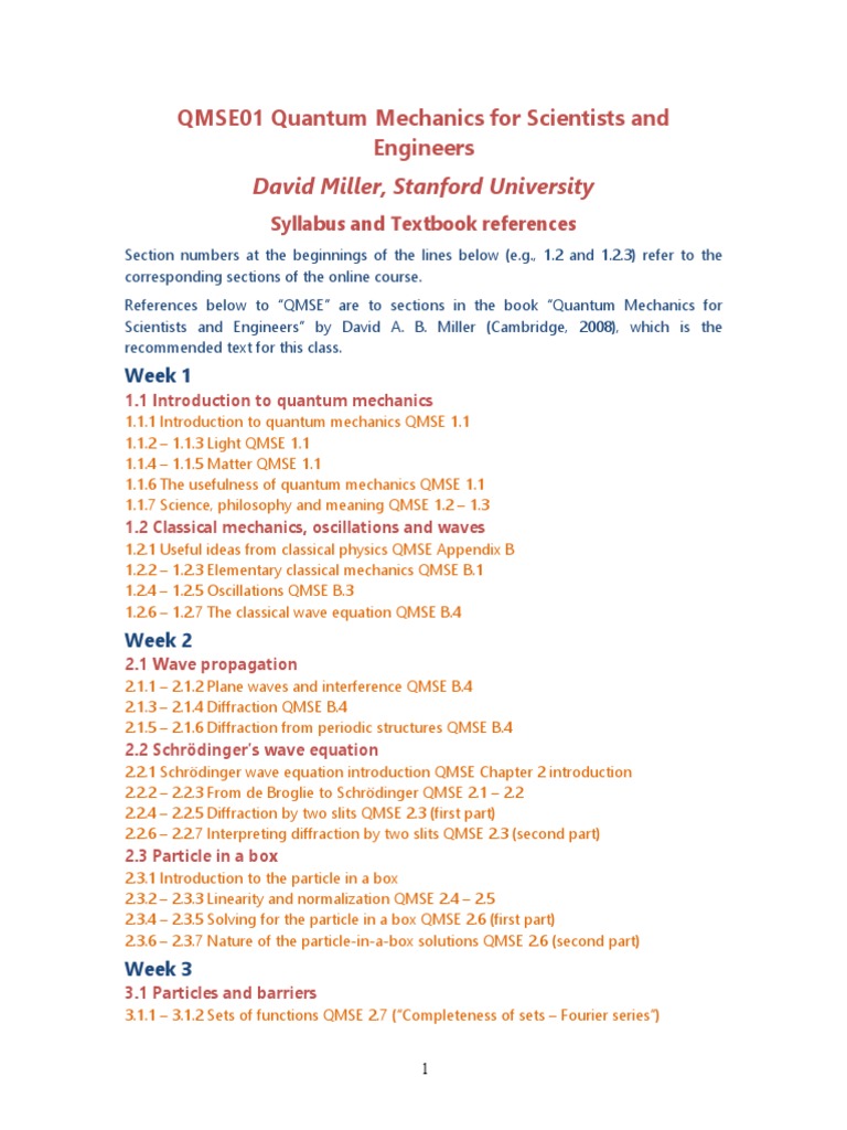 Quantum Mechanics Course Syllabus | PDF | Schrödinger Equation ...