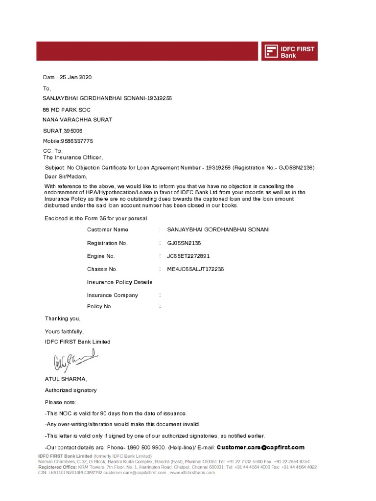 No Objection Certificate (NOC) 19319256 PDF Lease Business