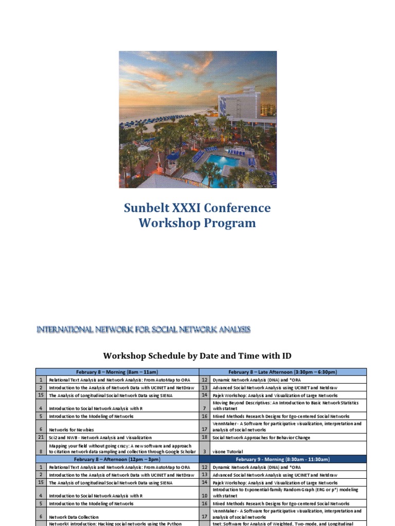 Sunbelt XXXI Conference Workshop Program | PDF | R (Programming ...