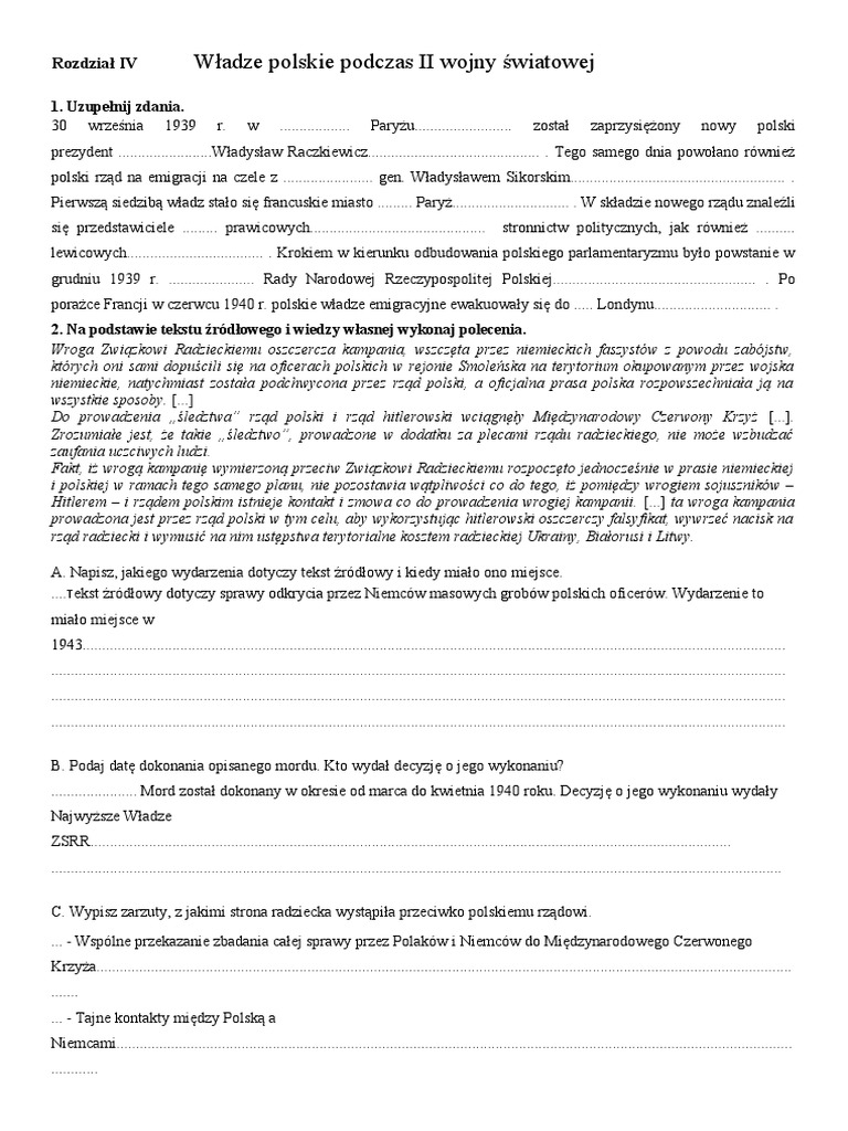 Władze Polskie Na Uchodźstwie Klasa 8