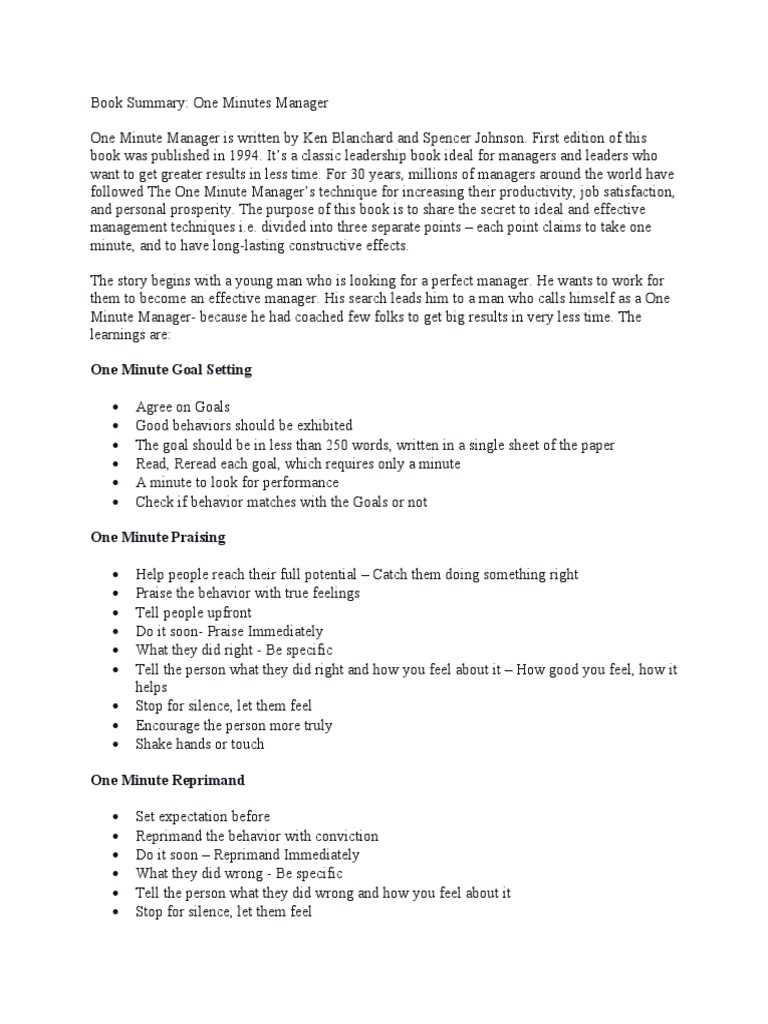 Book summary the one minute manager pdf