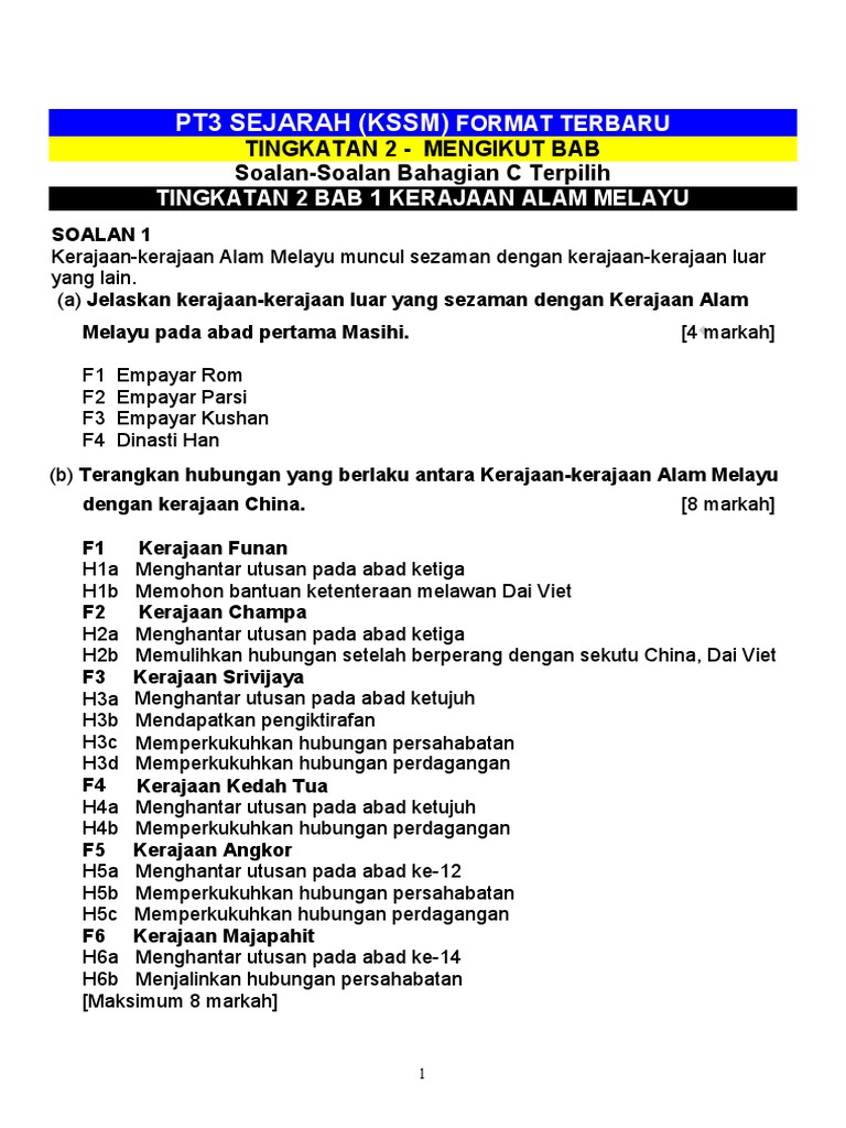 Tingkatan 2 Sejarah Contoh Soalan Bahagian C Kssm 2019 Pdf