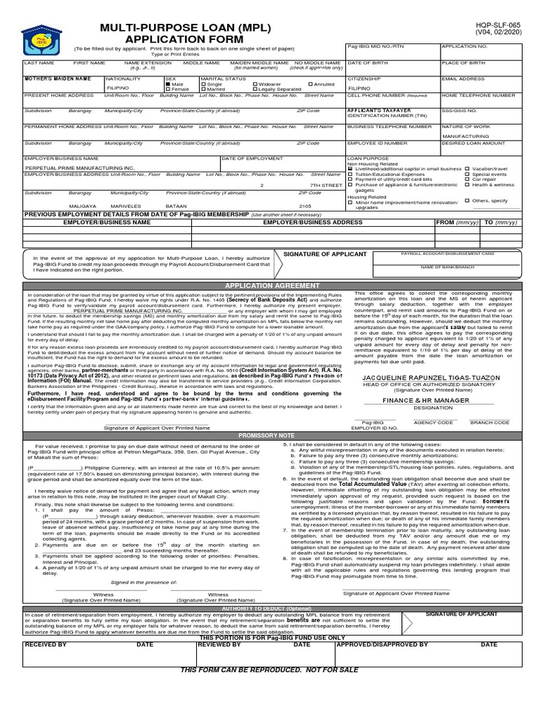 Multi-Purpose Loan Application Form | PDF | Loans | Amortization (Business)