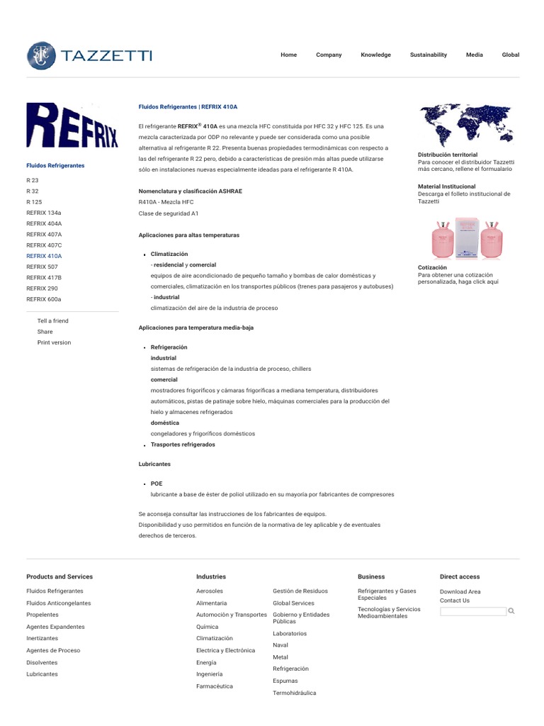 TAZZETTI - Fluidos Refrigerantes - REFRIX 410A | PDF | Refrigerador ...
