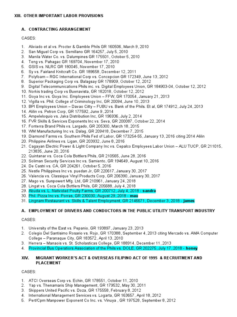 Key Labor Law Cases on Contracting Arrangements, Employment in Public