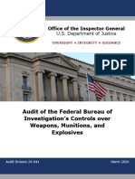 DOJ IG - Audit of The FBI's Controls Over Weapons, Munitions, and Explosives