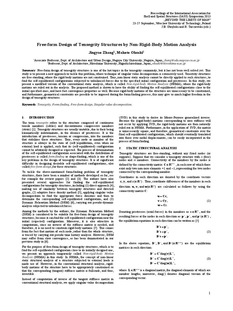 Non-Rigid Motion in Tensegrity Design | PDF | Matrix (Mathematics ...