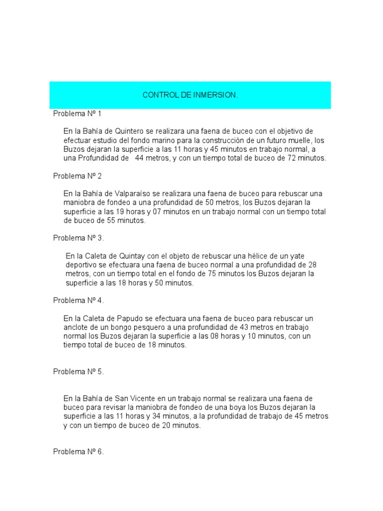 Control de Inmersión en Buceo Profesional | PDF | Buceo bajo el agua ...