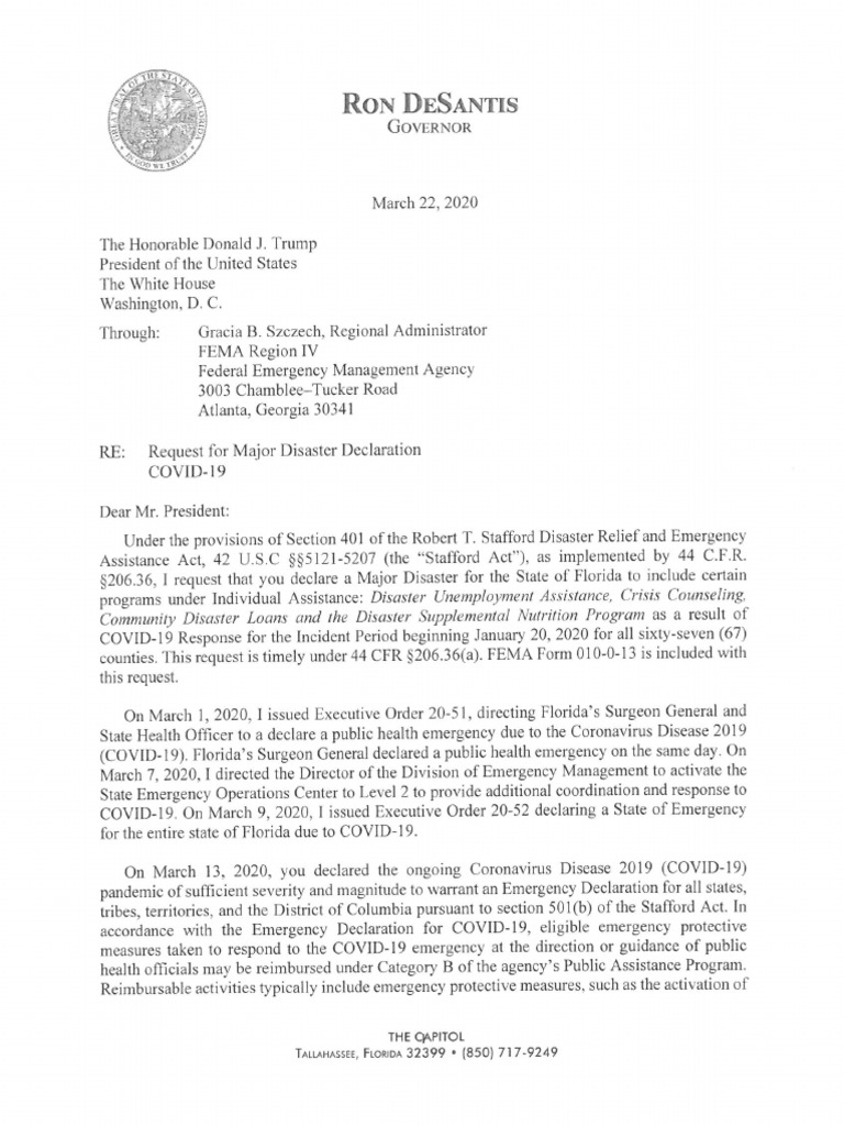 Florida Request for Major Disaster Declaration