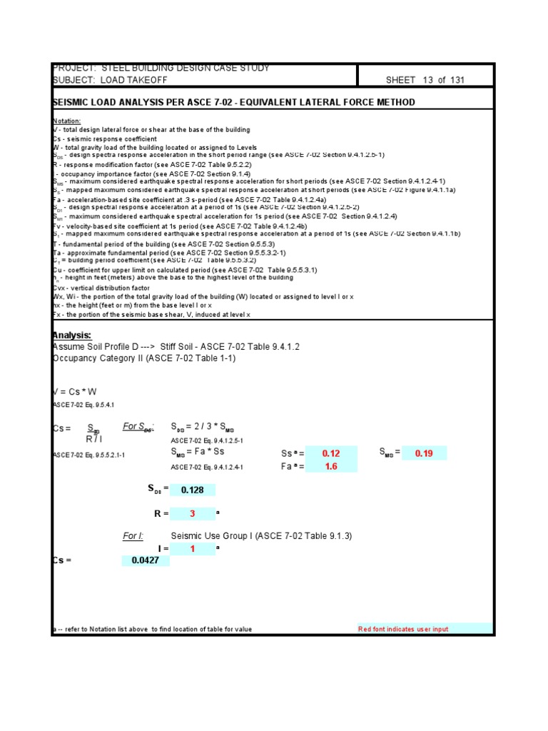 Seismic Load Analysis Per Asce 7-02 - Equivalent Lateral Force Method ...
