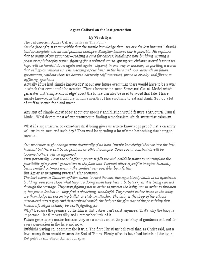 Agnes Callard On The Last Generation PDF Metaphysics