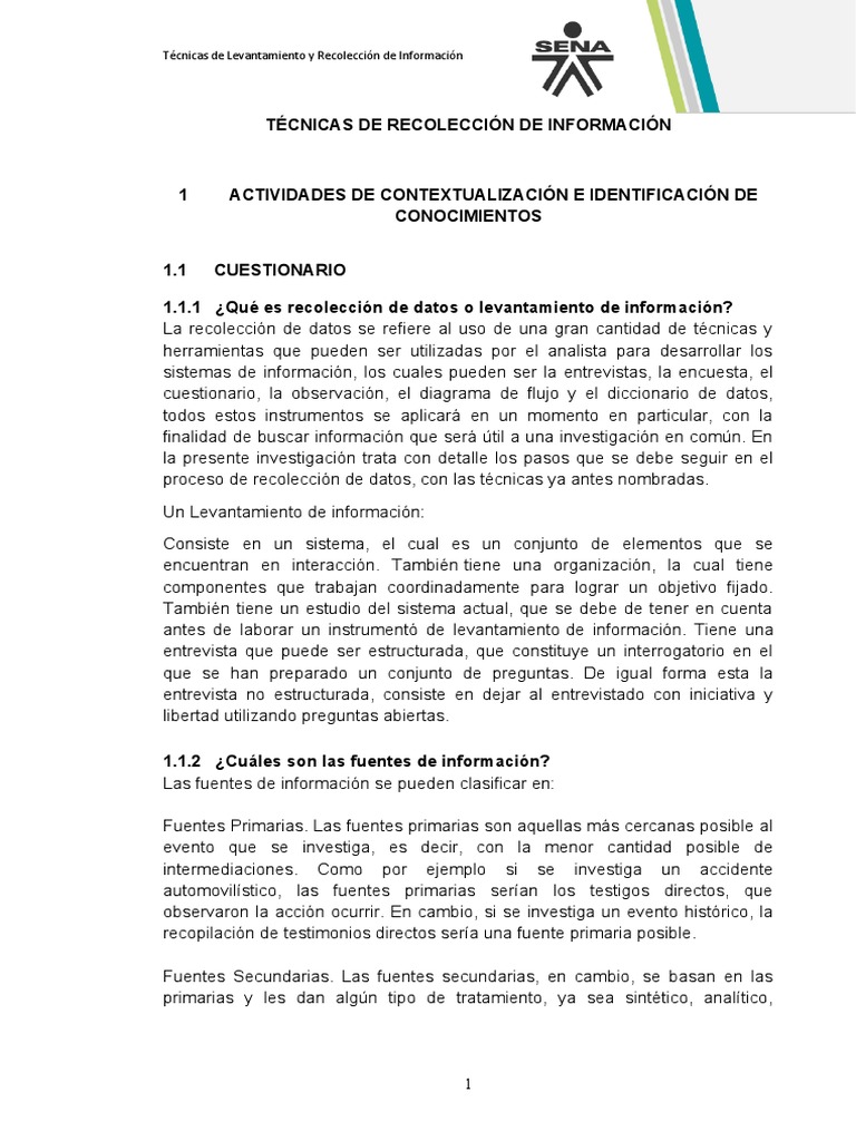 Guia Sena Tecnicas de Recolección de Información | PDF | Cuestionario ...