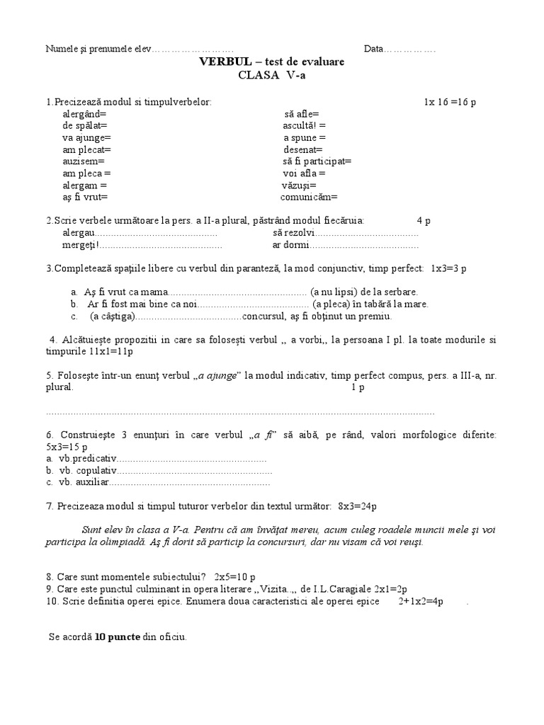 0 Test Verbul Cls 5 | PDF