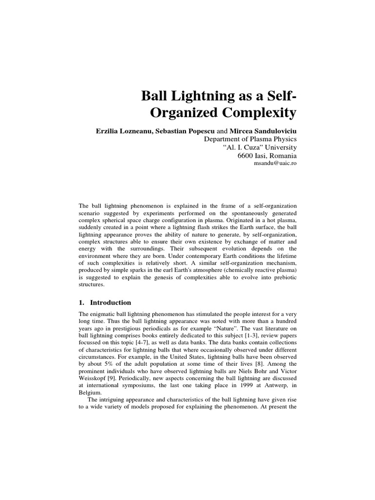 Ball Lightning PDF Lightning Plasma (Physics)
