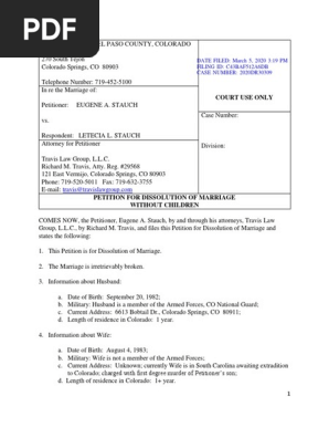 Stauch Divorce Documents Restraining Order Divorce
