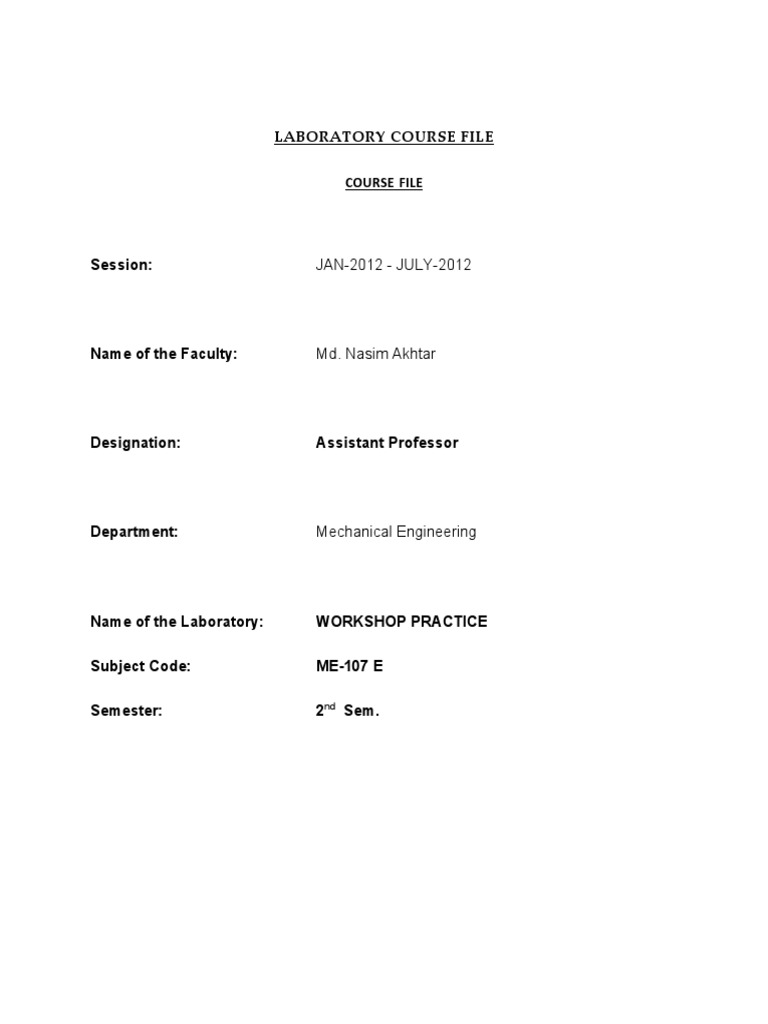 Workshop Practice Course File | PDF | Engineering | Experiment