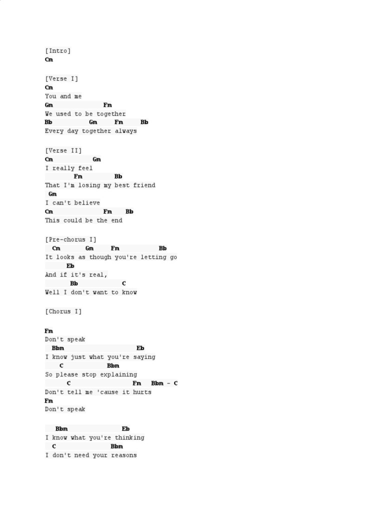 Dont Speak Chords PDF Song Structure Songs