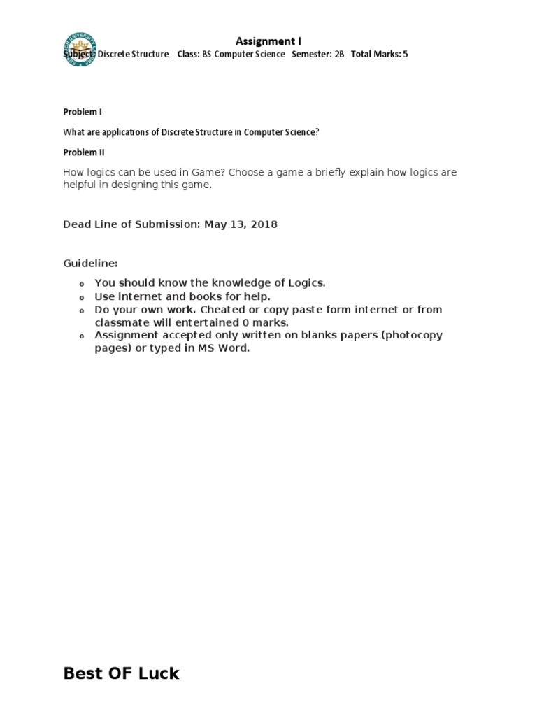 Discrete Structures Assignment Guide | PDF | Career & Growth | Games ...