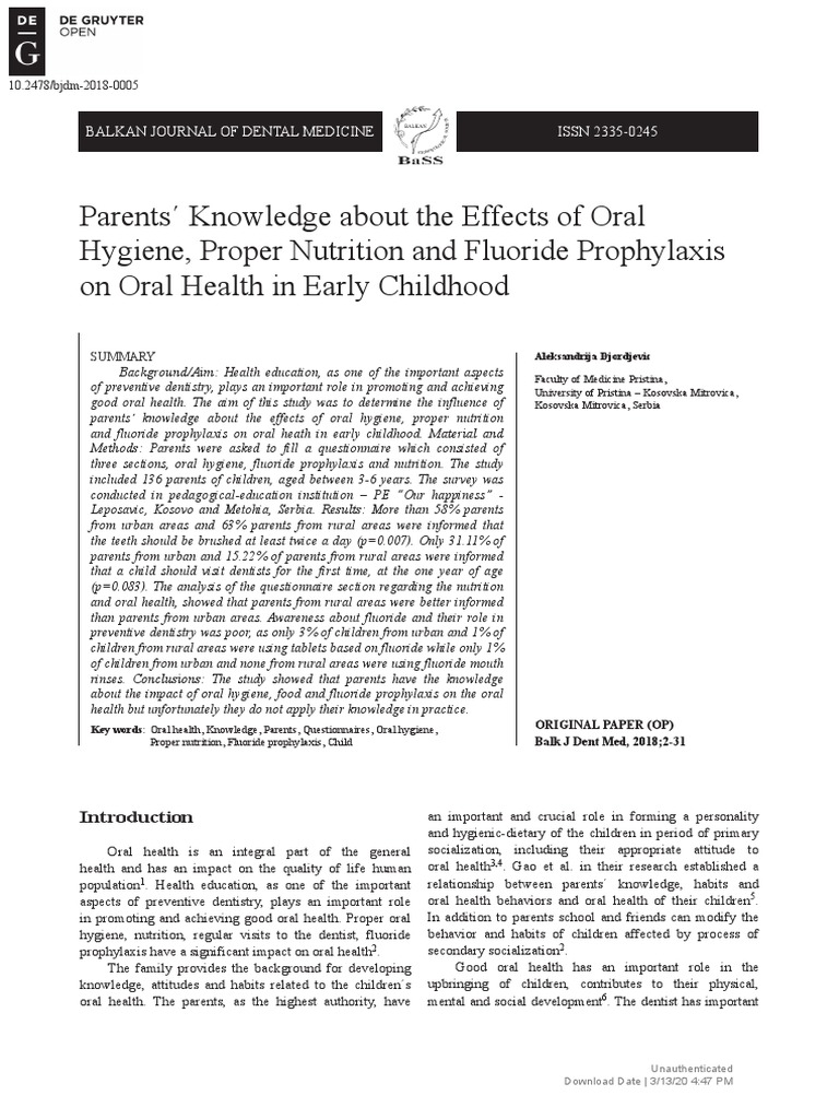 Parents' Knowledge on Child Oral Health | PDF | Oral Hygiene | Dentistry