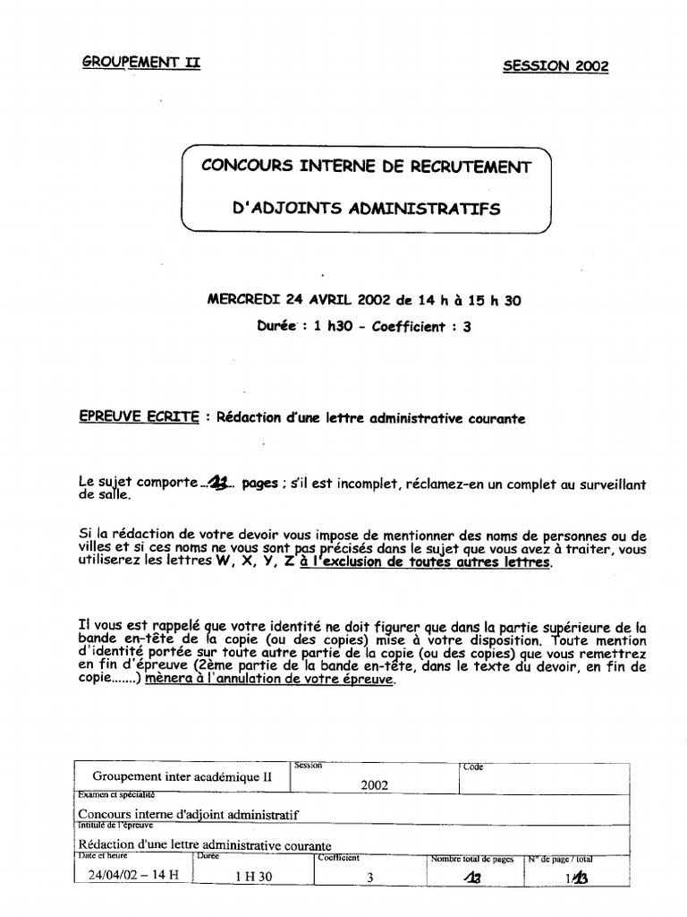 Sujet Et Corrige Concours Interne Personnel Administratif Adjoint