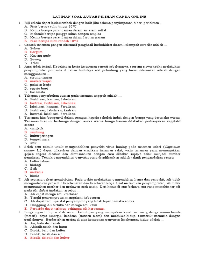 Latihan Soal Pilihan Ganda Online | PDF