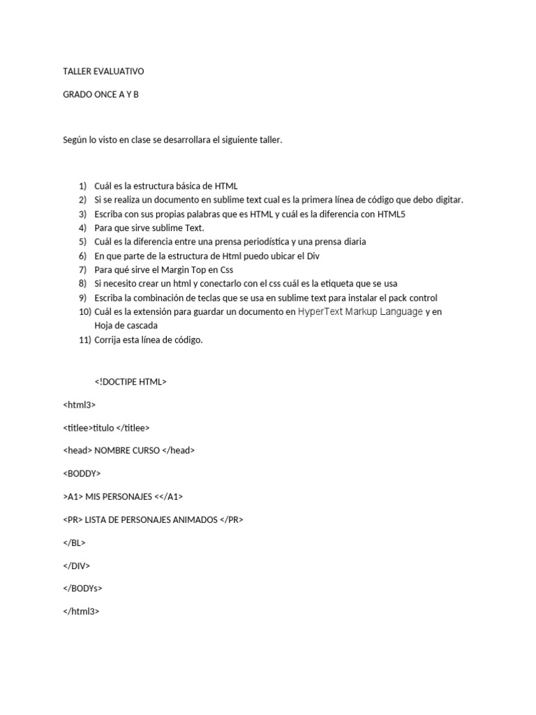 Taller Evaluativo de HTML y CSS | PDF