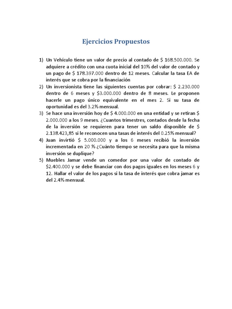 Ejercicios de Finanzas y Tasa de Interés | PDF | Finanzas y dinero ...