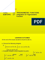 Lecture 11of 12: Topic: 2.0 Trigonometric Functions SUBTOPIC: 2.7 Integration of Trigonometric Function