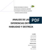 ANALISIS DE LAS DIFERENCIAS ENTRE HABILIDAD Y DESTREZA..jose Ferrer .Educacion Fisica, Corte 2018