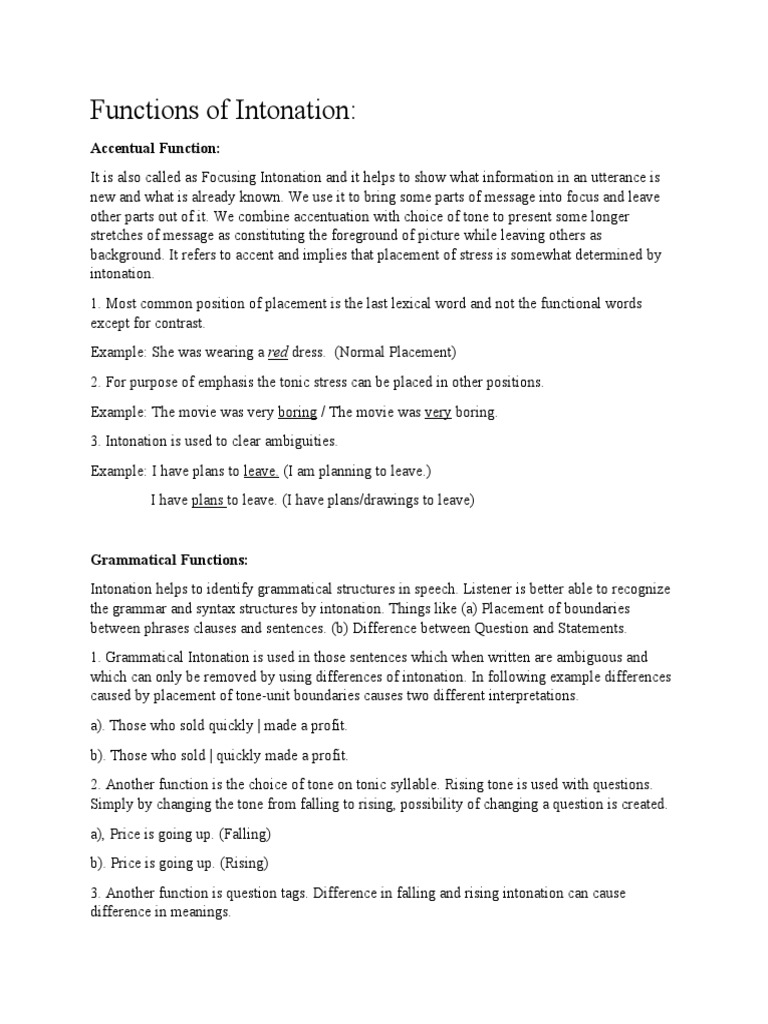 Functions of Intonation in Communication | PDF | Stress (Linguistics ...