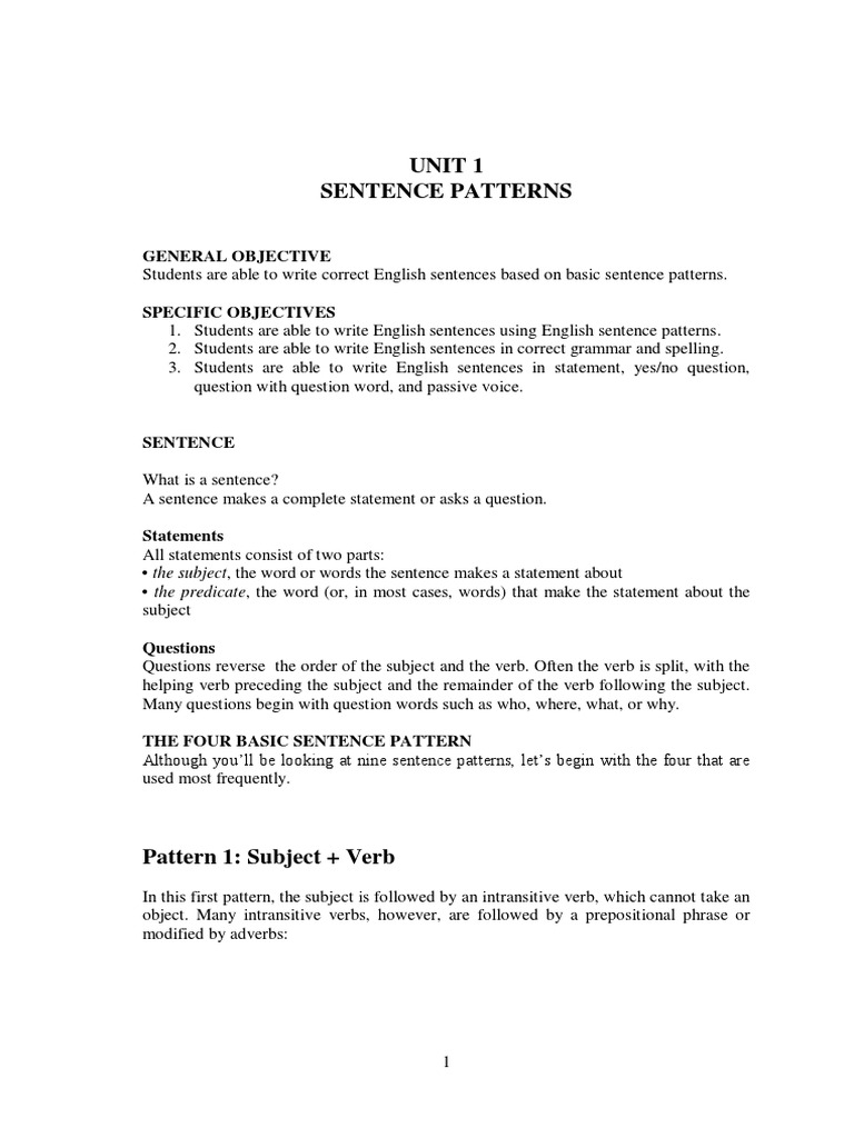 Sentence Patterns for English Writing | PDF | Verb | Subject (Grammar)