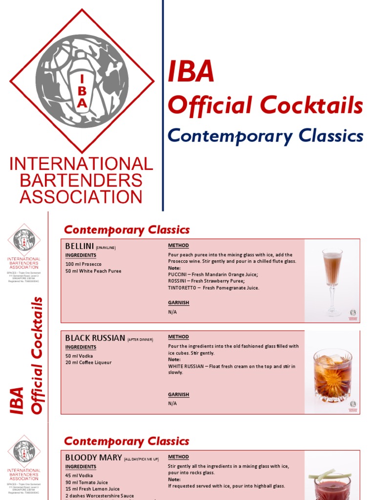 Official Cocktail Recipes from the International Bartenders Association