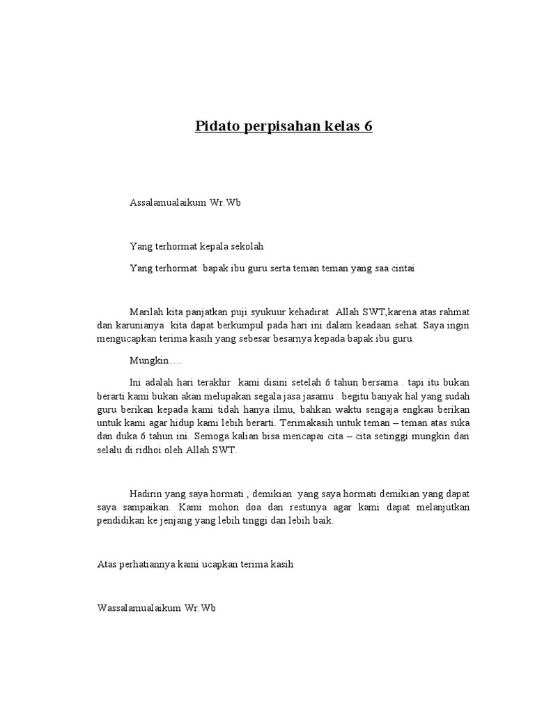 Pidato Perpisahan Kelas   PDF