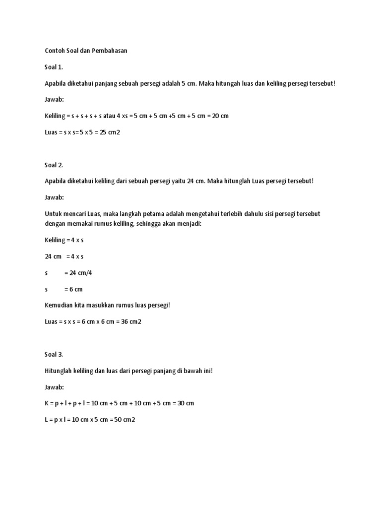 Contoh Soal Bangun Datar Persegi Dan Persegi Panjang | PDF