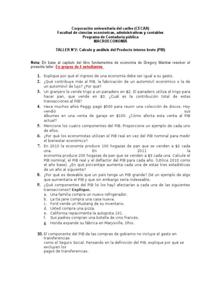 Análisis del PIB: Taller de Macroeconomía | PDF | Producto Interno ...