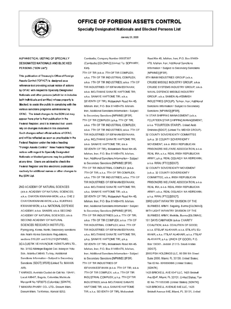 Ofac List PDF PDF Office Of Foreign Assets Control Violence