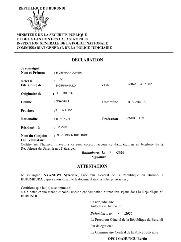 Attestation de casier judiciaire Burundi | PDF | Sciences sociales