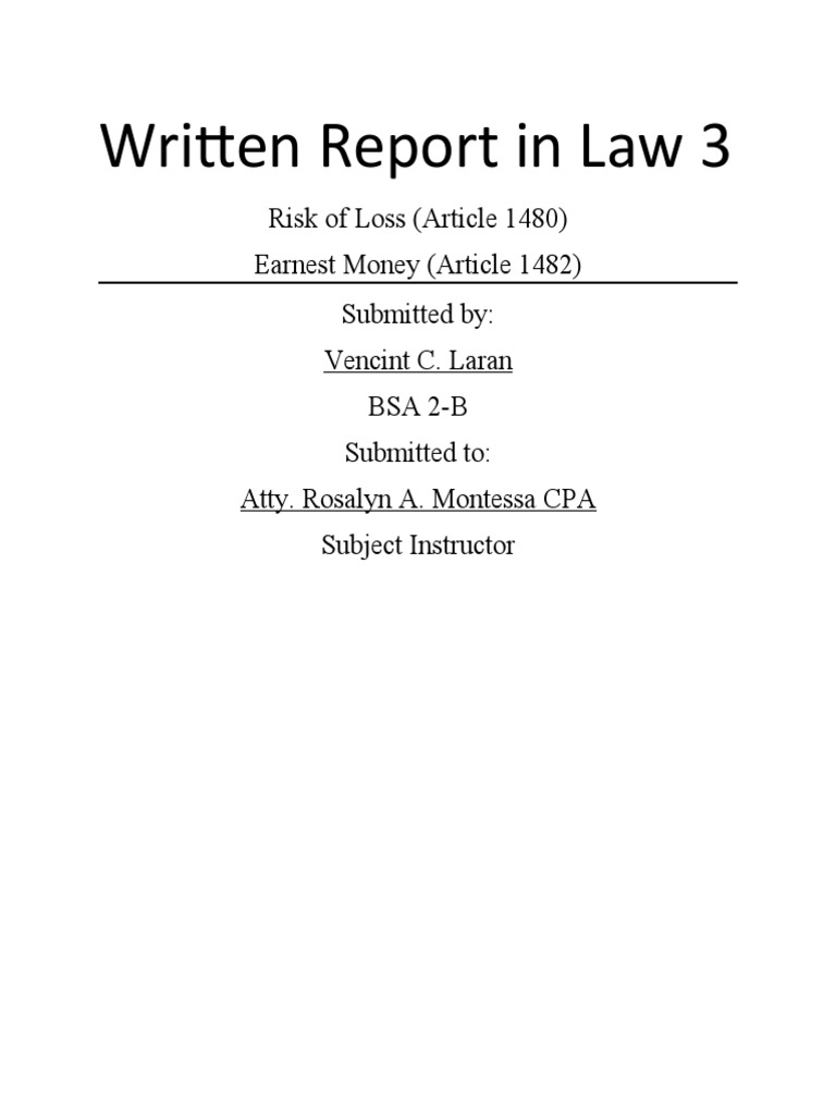 Written Report in Law 3 Sales Laran PDF Sales Option (Finance)