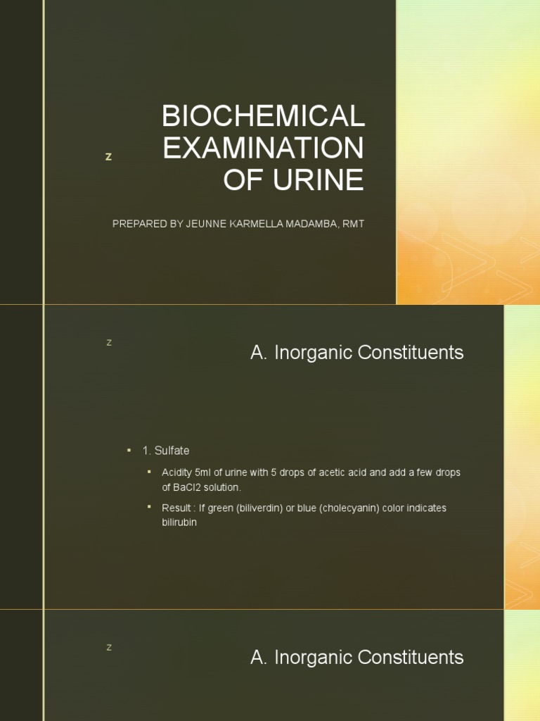 Biochemical Examination of Urine | PDF | Urea | Urine
