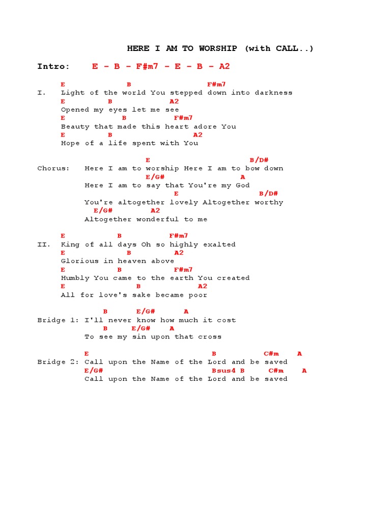 Here I Am to Worship Lyrics & Chords | PDF | Art